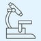 Microscope thin line icon. Biochemistry and microbiology medical equipment. Health care vector design concept, outline