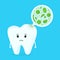 Microscopic caries bacterias and viruses around tooth in a virtual mouth.