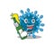 Microscopic coronavirus with bottle of beer mascot cartoon style