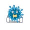 Microscopic coronavirus mascot cartoon character design with silent gesture