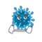 Microscopic coronavirus on waiting gesture mascot design style