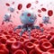 Microscopic robots flying among red blood cells.