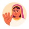 Mid adult hindu woman saying hi hello 2D vector avatar illustration