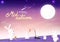 Mid autumn, cute bunny cartoon with full moon nature landscape fantasy miracle, invitation poster card happy festival celebration