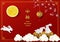 Mid Autumn Festival background,celebration theme with full moon,cute rabbits,lantern,cherry blossom,chinese text and cloud on