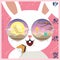 Mid autumn festival - cartoon rabbit wearing round reflective sunglasses eating mooncake
