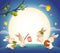 Mid Autumn Festival. Group of rabbit jumping in the moonlight celebrating mooncake festival
