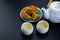 Mid-Autumn Festival moon cake dish with hot tea pot and cups