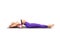 Mid back extension. Attractive fit woman lying on back and using pilates roller to stretch and relax her thoracic