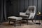 mid-century armchair and ottoman, with sleek lines and timeless style