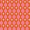 Mid Century atomic starburst on orange ogee seamless pattern on pink background.