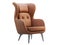 Mid-century brown leather wing chair. 3d render