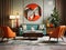 Mid-century furniture pieces in art deco style interior design of modern living room