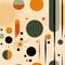 Mid-century-inspired abstract pattern with circles, lines, and cones in orange and green (tiled