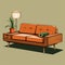 Mid-century Inspired Orange Couch And Lamp Illustration