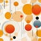 Mid-century inspired pattern with geometric shapes and vibrant circles on a beige background