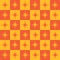 Mid century modern atomic starburst on orange and amber checkered squares seamless pattern. ]