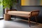 mid-century modern bench, with sleek curved lines and durable finish