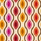 Mid century modern colorful ogee ovals seamless pattern in red, pink, orange, brown and tangerine on beige background.