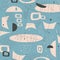 Mid century modern fabric background Blue