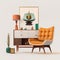 Mid century modern interior design. Stylish furniture, home decor concept. Generative AI