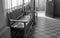 Mid century Montana prison waiting room in black and white