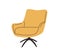 Mid-century retro rotating armchair design with soft seat, back and armrest. Upholstered arm chair with wood leg. Trendy