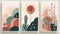 Mid-century Style Natural Shapes Poster Set With Abstract Design Psychology