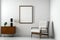 Mid Century White Room, Vintage White Armchairs, Blank Photo Frame Mockup - Generative AI