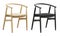 Mid-century wooden dining chairs with woven rope seat. 3d render