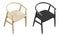 Mid-century wooden dining chairs with woven rope seat. 3d render