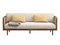 Mid-century wooden sofa with wicker cane base. 3d render