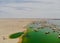 The midair view of Yardan National Geological Park, Gansu, China. Yardang has been created over time by the soft part of the earth