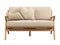 Midcentury beige fabric upholstery sofa with accent pillows. 3d render