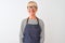 Middle age chef woman wearing apron and glasses over isolated white background with a happy and cool smile on face
