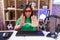 Middle age chinese woman wearing virtual reality glasses afraid and terrified with fear expression stop gesture with hands,