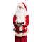 Middle age handsome man wearing Santa Claus costume and beard standing Smiling with hands palms together receiving or giving
