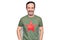 Middle age handsome man wearing t-shirt with revolutionary red star over white background with a happy and cool smile on face