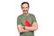 Middle age handsome man wearing t-shirt with revolutionary red star over white background happy face smiling with crossed arms