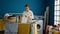 Middle age hispanic woman hanging clothes on clothesline at laundry room