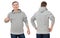 Middle age man in gray sweatshirt template isolated. Male sweatshirts set with mockup, copy space. Sweat shirt design front rear