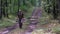 Middle age nature photographer walking on the forest in springtime