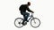 Middle-aged African man riding a bicycle from side angle on a white screen