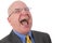 Middle-aged bald businessman laughing out loud