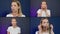 Middle-aged woman is massaging her face for keep young and beautiful, collage of portraits