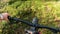 Middle aged woman riding a mountain bike in the forest