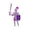 Middle Ages knight in armour with sword flat vector illustration isolated.