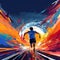 Middle-distance runner in vibrant, abstract art style