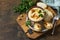 Middle Eastern, Hummus Arabic Cuisine. Vegetarian dips Homemade chickpea hummus with olive oil, paprika on a rustic table.