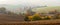 Middle-European Autumn Morning Landscape With Many Interesting Details:Mill In The Haze,Herd Of Grazing Deer, Plowed Brown Fields